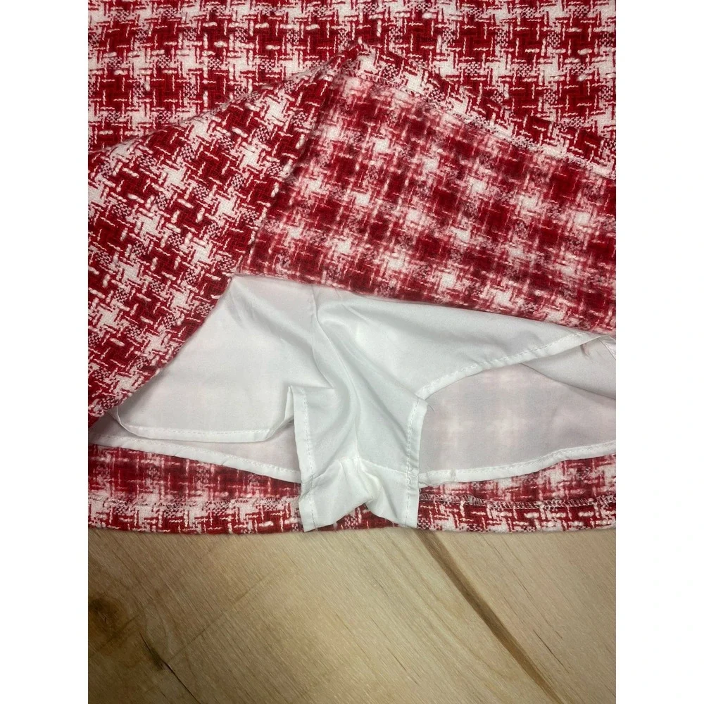 Dolce Vita Red Tweed Mini Skirt XL Houndstooth Coquette Y2K‎ Preppy